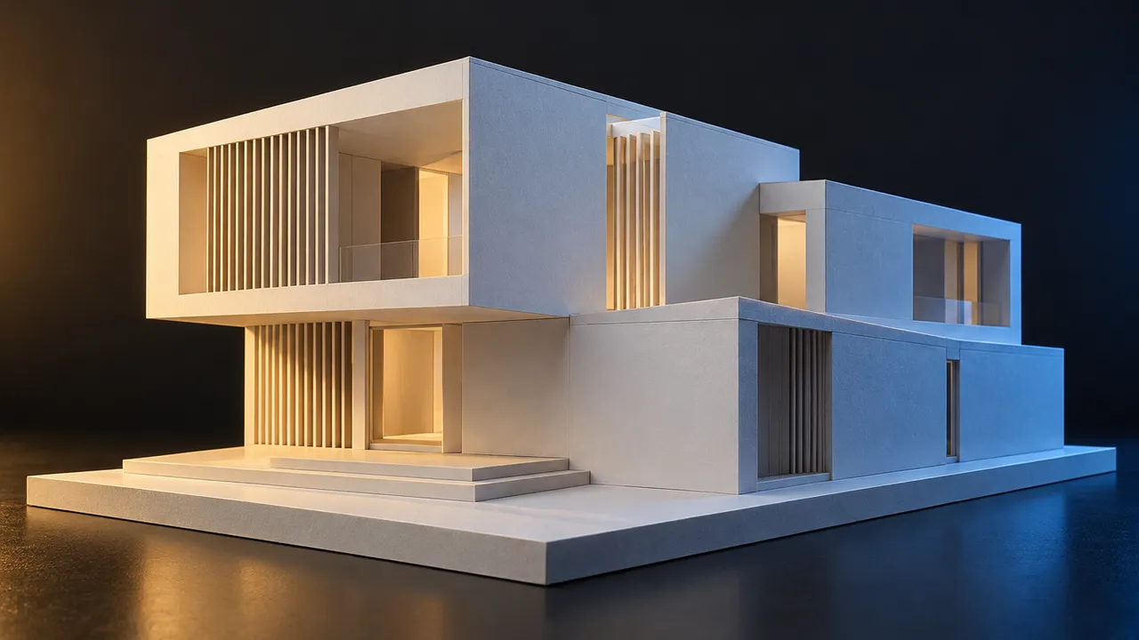Generated concept of a white contemporary architectural scale model