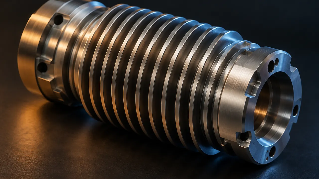 Conceptual ribbed engineering component in warm studio light